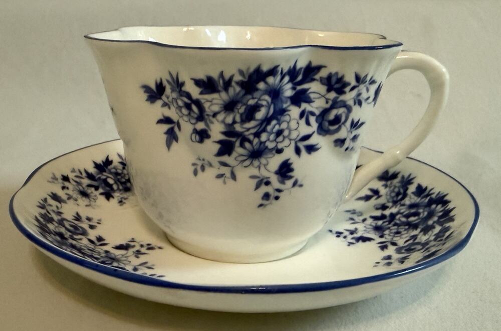 Crown Staffordshire Petite Blue Bone China Tea Cup & Saucer Set England